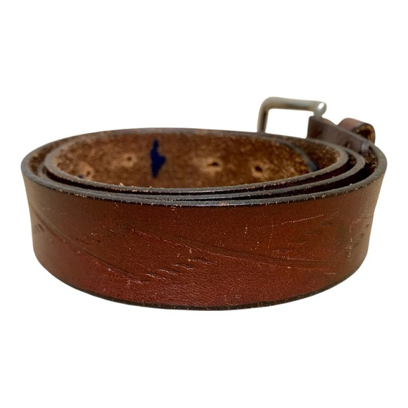 Men's Vintage Tooled Leather Belt With Diamond Design Size 38 - Picture 3 of 5